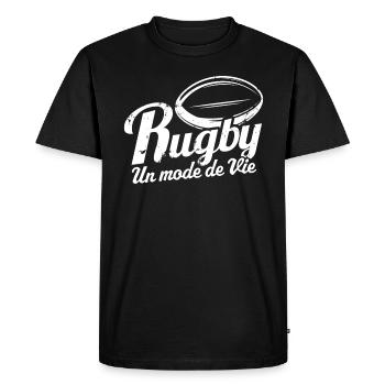 Rugby un mode de vie homme ballon de rugby - T-shirt Premium bio Homme - noir - Devant - Nico (187cm)