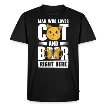 L’homme, les chats et la consommation de bière - T-shirt Premium bio Homme - noir - Devant - Nico (187cm)