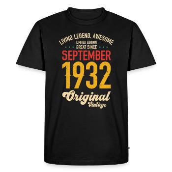 Retro 90 Years September 1932 Birthday Vintage - Men's Premium Organic T-Shirt - black - Front - Nico (187cm)