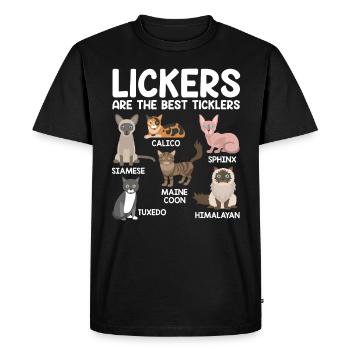 Funny Lickers Are The Best Ticklers Cat Feline - Men's Premium Organic T-Shirt - black - Front - Nico (187cm)