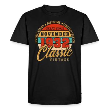 Rétro 90 ans Novembre 1932 Anniversaire Vintage - T-shirt Premium bio Homme - noir - Devant - Nico (187cm)