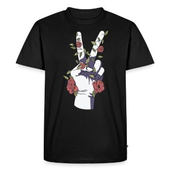 La main de la paix signale la paix positive florale - T-shirt Premium bio Homme - noir - Devant - Nico (187cm)