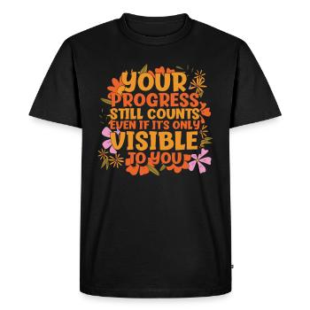 Living Progress cite un message positif - T-shirt Premium bio Homme - noir - Devant - Nico (187cm)