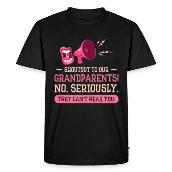 Retraite Grands-parents Vintage Shoutout Mégaphone - T-shirt Premium bio Homme - noir - Devant - Nico (187cm)