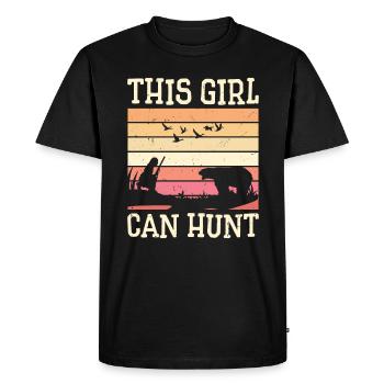 Girl Hunter Retro Wild Animal Hunt Nature Bear - Men's Premium Organic T-Shirt - black - Front - Nico (187cm)