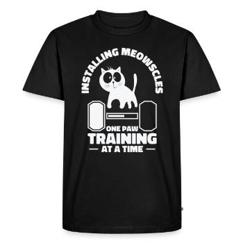 Cat Weightlifting Pet Owner Installing Weight - Men's Premium Organic T-Shirt - black - Front - Nico (187cm)