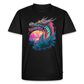 Dragon Vaporwave Paysage abstrait Moon Tree - T-shirt Premium bio Homme - noir - Devant - Nico (187cm)