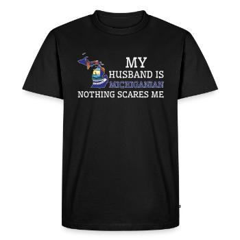 Rien ne me fait peur mari du Michigan - T-shirt Premium bio Homme - noir - Devant - Nico (187cm)