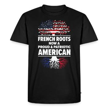 Né Français France Amérique USA - T-shirt Premium bio Homme - noir - Devant - Nico (187cm)