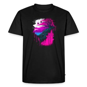 Vaporwave Paysage abstrait Moon Tree - T-shirt Premium bio Homme - noir - Devant - Nico (187cm)
