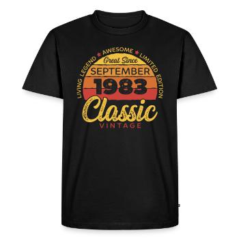 Rétro 40 ans Septembre 1983 Anniversaire Millésime - T-shirt Premium bio Homme - noir - Devant - Nico (187cm)