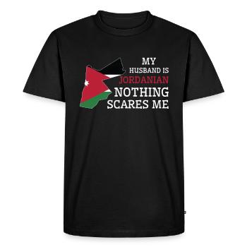 Rien ne me fait peur Mon mari est jordanien - T-shirt Premium bio Homme - noir - Devant - Nico (187cm)