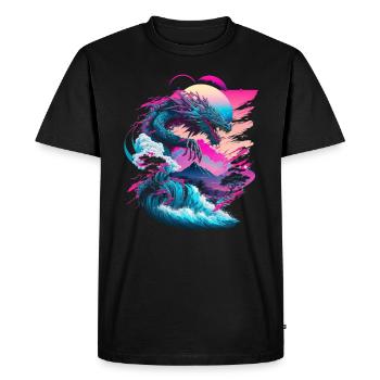 Dragon Vaporwave Paysage abstrait Moon Tree - T-shirt Premium bio Homme - noir - Devant - Nico (187cm)