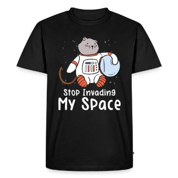 Space Purring Cat Astronaut Cat Lover Spaceship - Men's Premium Organic T-Shirt - black - Front - Nico (187cm)