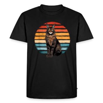 Maine Coon Cat Vintage Sunset Retro Kitten Cat - Men's Premium Organic T-Shirt - black - Front - Nico (187cm)