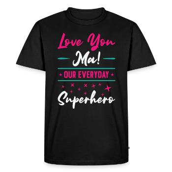 Fête des mères Super Mama Super-héroïne Mamie Héroïne - T-shirt Premium bio Homme - noir - Devant - Nico (187cm)