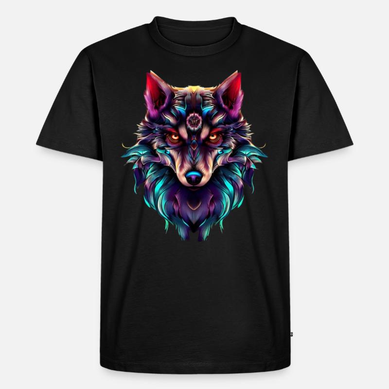 Wolfskopf Synthwave Wolf - Männer Premium Bio T-Shirt - Schwarz