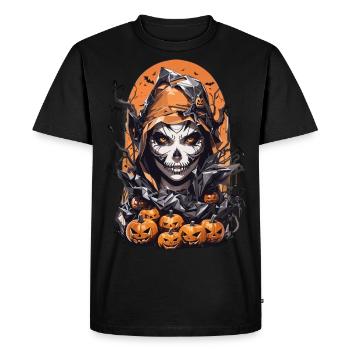 Halloween Sorcière Citrouille effrayante - T-shirt Premium bio Homme - noir - Devant - Nico (187cm)