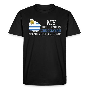 Rien ne me fait peur Ma femme est uruguayenne - T-shirt Premium bio Homme - noir - Devant - Nico (187cm)
