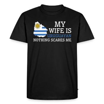 Rien ne me fait peur Ma femme est uruguayenne - T-shirt Premium bio Homme - noir - Devant - Nico (187cm)