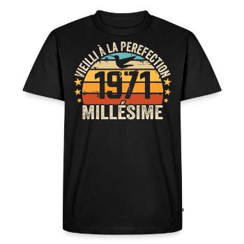 Millésime 1971 Cadeau D’anniversaire Rétro 1971 - T-shirt Premium bio Homme - noir - Devant - Nico (187cm)