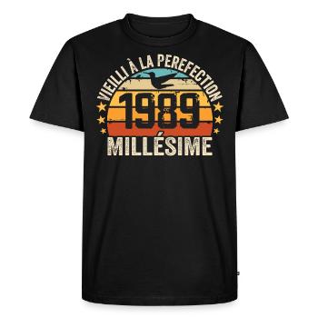 Millésime 1989 Cadeau D’anniversaire Rétro 1989 - T-shirt Premium bio Homme - noir - Devant - Nico (187cm)