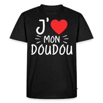 J'aime Mon Doudou Femme Amour Doudou Cadeau - T-shirt Premium bio Homme - noir - Devant - Nico (187cm)