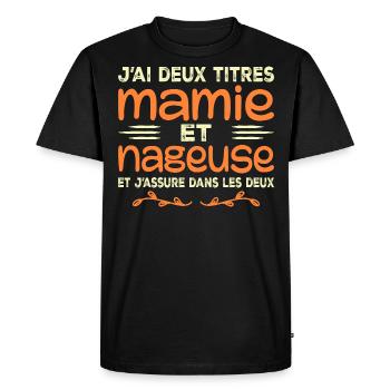 Deux Titres Mamie Nageuse | Grand-mère, Natation - T-shirt Premium bio Homme - noir - Devant - Nico (187cm)