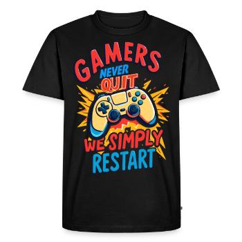 Gamers Never Quit - Men's Premium Organic T-Shirt - black - Front - Nico (187cm)