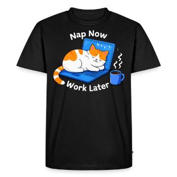 Nap Now Work Later - Men's Premium Organic T-Shirt - black - Front - Nico (187cm)