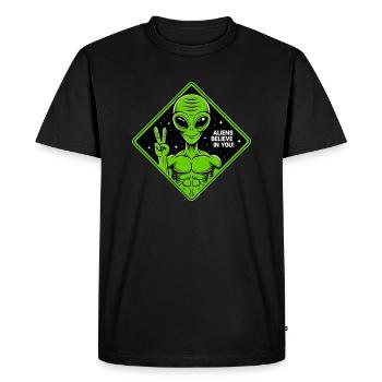 Aliens Believes In You - Men's Premium Organic T-Shirt - black - Front - Nico (187cm)