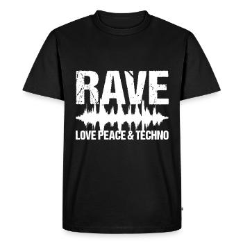 Rave Love Peace Techno Musique - T-shirt Premium bio Homme - noir - Devant - Nico (187cm)