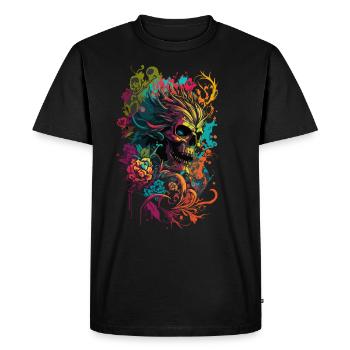 Crâne avec des fleurs colorées - T-shirt Premium bio Homme - noir - Devant - Nico (187cm)