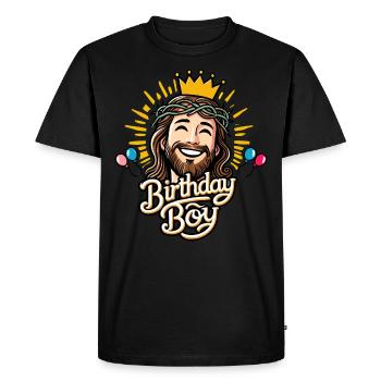 Jésus le garçon d’anniversaire - T-shirt Premium bio Homme - noir - Devant - Nico (187cm)
