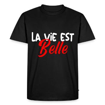 La vie est belle - T-shirt Premium bio Homme - noir - Devant - Nico (187cm)