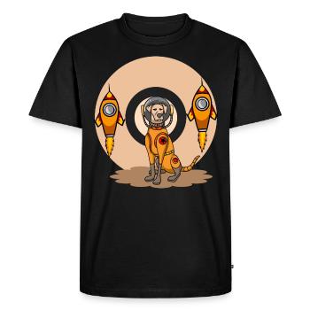 Comic dogs astronaut in space with rockets - Men's Premium Organic T-Shirt - black - Front - Nico (187cm)