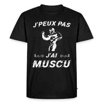 J peux pas j ai muscu - T-shirt Premium bio Homme - noir - Devant - Nico (187cm)