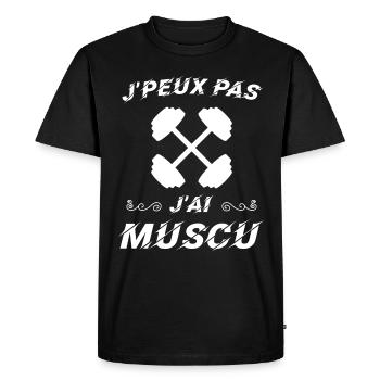 J peux pas j ai muscu - T-shirt Premium bio Homme - noir - Devant - Nico (187cm)