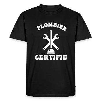 Humour plombier certifié - T-shirt Premium bio Homme - noir - Devant - Nico (187cm)