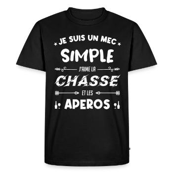 Je Suis Un Mec Simple - Chasse Et Apéros. - T-shirt Premium bio Homme - noir - Devant - Nico (187cm)