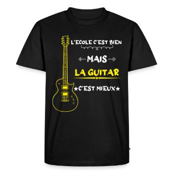 l'école c'est bien mais la guitar c'est mieux - T-shirt Premium bio Homme - noir - Devant - Nico (187cm)