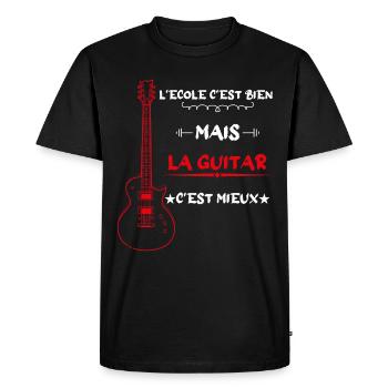 l'école c'est bien mais la guitar c'est mieux - T-shirt Premium bio Homme - noir - Devant - Nico (187cm)