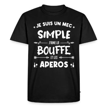 Un mec simple, bouffe et apéro - T-shirt Premium bio Homme - noir - Devant - Nico (187cm)