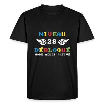 Niveau 28 Débloqué mode adult activé - T-shirt Premium bio Homme - noir - Devant - Nico (187cm)