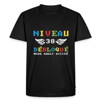 Niveau 38 Débloqué. mode adult activé - T-shirt Premium bio Homme - noir - Devant - Nico (187cm)