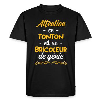 attention ce tonton est un bricoleur de génie - T-shirt Premium bio Homme - noir - Devant - Nico (187cm)
