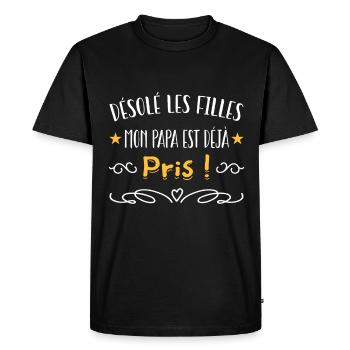 désolé les filles mon papa est déjà pris - T-shirt Premium bio Homme - noir - Devant - Nico (187cm)