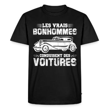 Les vrais bonhommes conduisent des voiturs - T-shirt Premium bio Homme - noir - Devant - Nico (187cm)