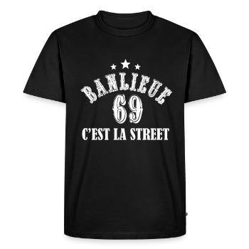 banlieue 69 c'est la street - T-shirt Premium bio Homme - noir - Devant - Nico (187cm)