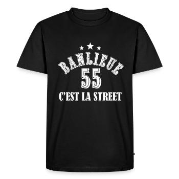 banlieue 55 c'est la street - T-shirt Premium bio Homme - noir - Devant - Nico (187cm)